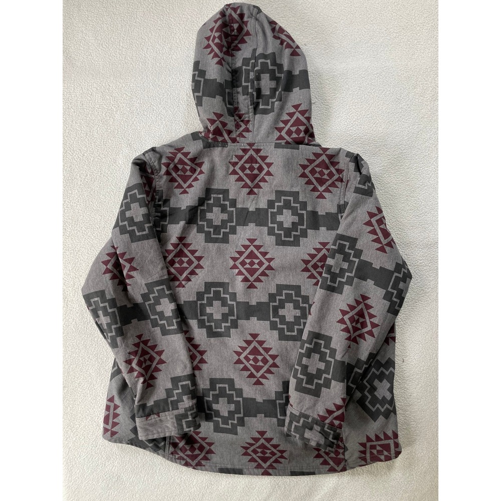 Noble Outfitters Womens XXL Hooded Flannel Jacket Grey Southwestern Aztec Lined - Picture 15 of 16